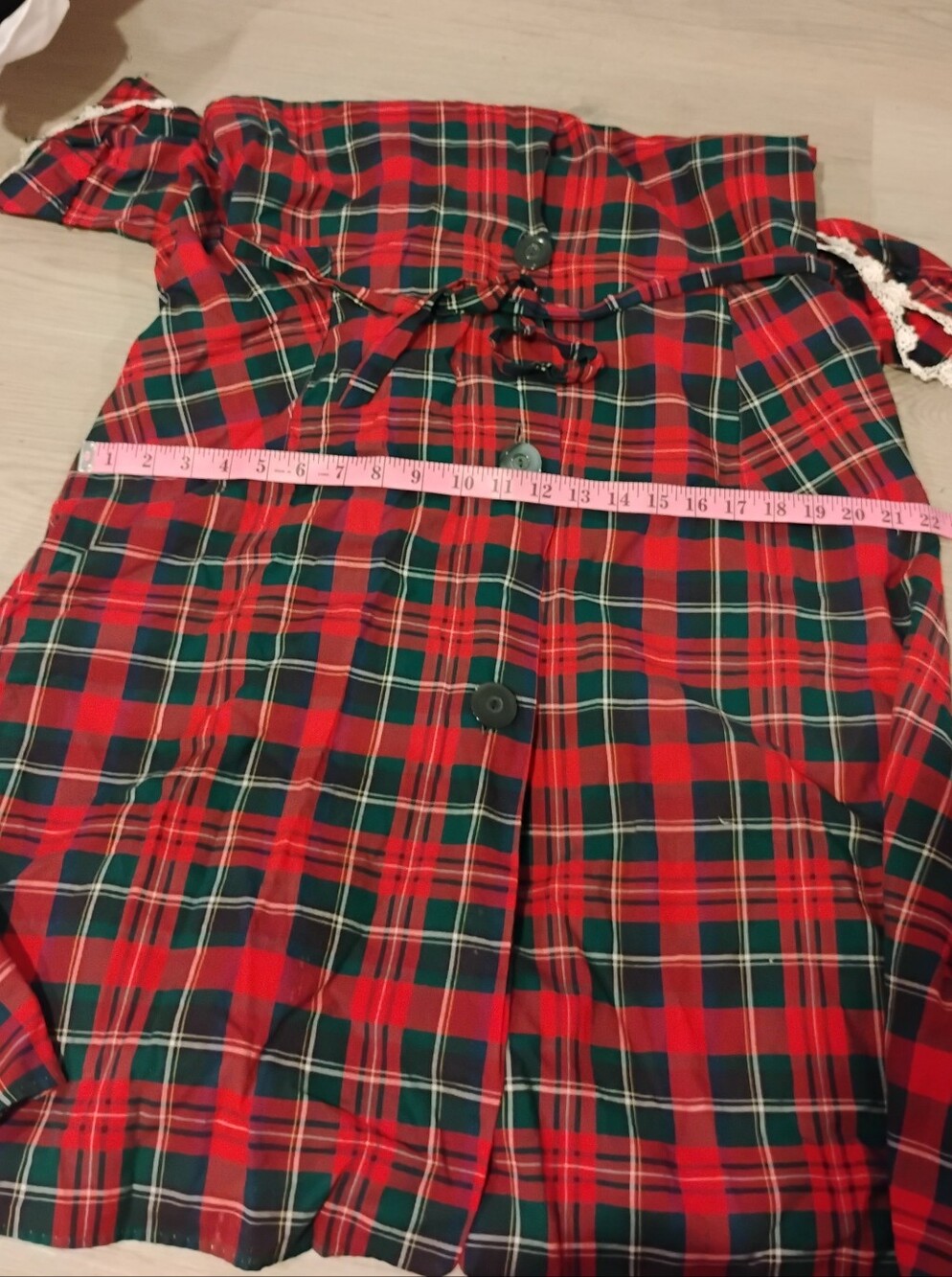 Vintage 1940s 1950s Plaid Roell Buttoned Belted Peter Pan Collar Lounge Dress - Picture 9 of 9